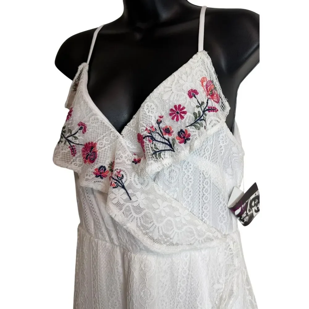 Trixx Women Dress Fit Flare Size Medium Faux Wrap Boho Festival Ruffle NWT New - Picture 3 of 11